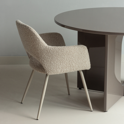 WOOOD eetkamerstoel Jenny - Bouclé - Zand Melange - Set Van 2 - 80x58x58