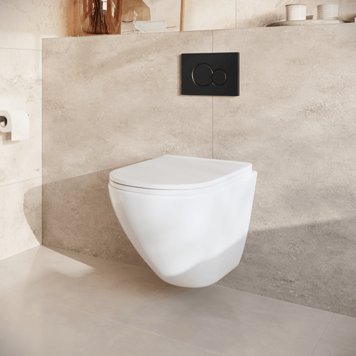 LOMAZOO hangtoiletset Linea - met inbouwreservoir & ronde drukplaat - rond - zwart / wit