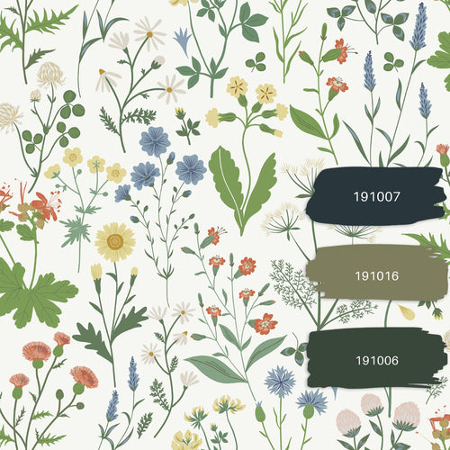 ESTAhome behang veldbloemen multicolor op wit - 53 cm x 10.05 m - 139390