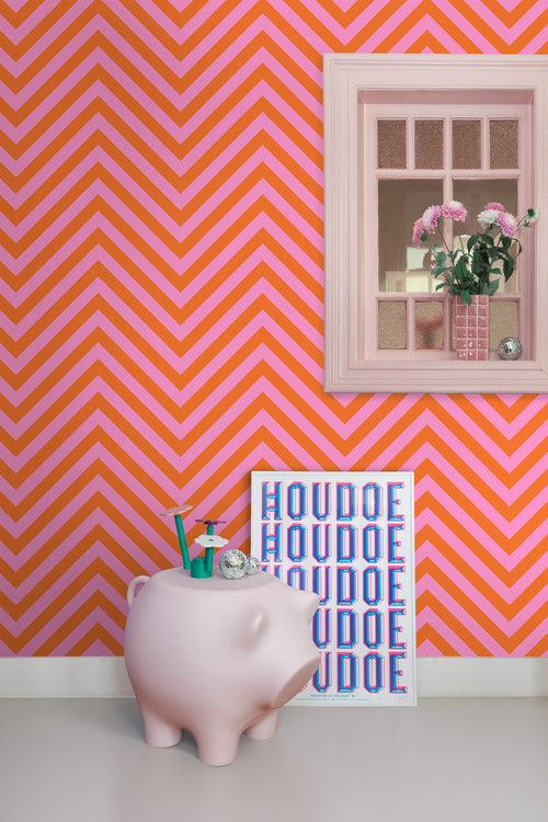 ESTAhome behang chevronpatroon oranje en roze - 50 x 900 cm - 131406 - vtwonen shop