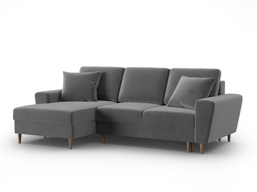 Cosmopolitan Design Uitklapbare hoekbank links met opbergdoos Kyoto 4-zits, flueel lichtgrijs - 145x241x88cm