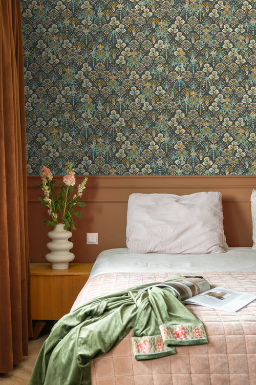 ESTAhome behang vintage bloemen in art nouveau stijl vergrijsd groen, blauw en beige - 50 x 900 cm - 130994 - vtwonen shop