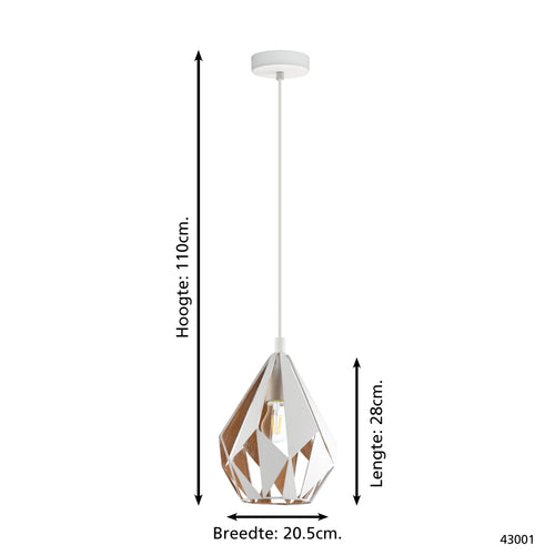 EGLO hanglamp Carlton 1 - 1 lichts - e27 - wit - goud - vtwonen shop