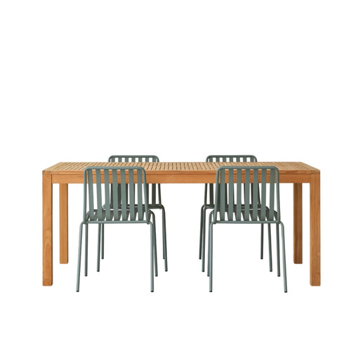 Tikamoon Tuinset in massief teakhout en groen metaal 4 stoelen - Groen