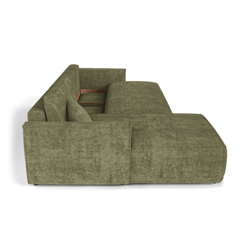 Premium Interiors - Linkshoekbank met slaapfunctie en opbergruimte  - corduroy olijfgroen 297cm