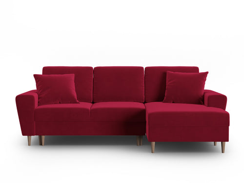 Cosmopolitan Design Converteerbare hoekbank rechts met opbergdoos Kyoto 4-zits, flueel rood - 145x241x88cm