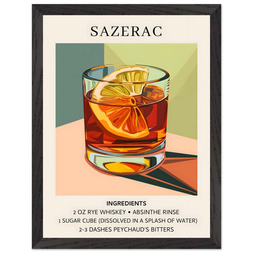 Artfulprints Poster met Lijst Sazerac cocktail - Ingrediënten   - 30x40 cm - Meerkleurig