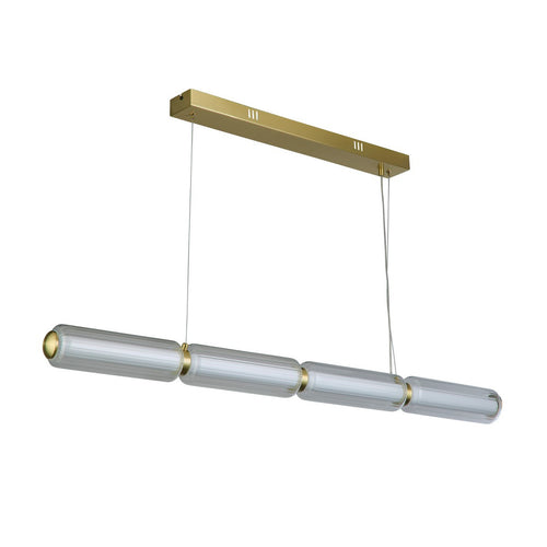 Searchlight Mod LED plafondlamp, satijnen messing metaal, opaal acryl en helder glas