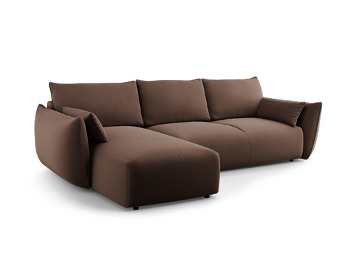 Cosmopolitan Design Uitklapbare hoekbank links met opbergdoos Matera 4-zits, flueel chocolade - 173x253x86cm