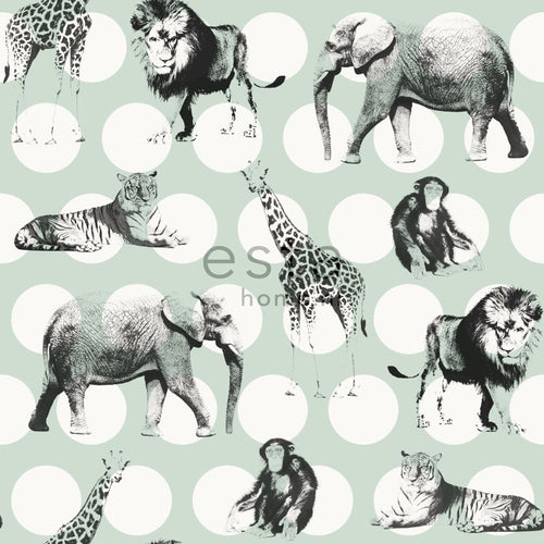 ESTAhome behang dieren met stippen mintgroen en zwart - 53 cm x 10.05 m - 128713