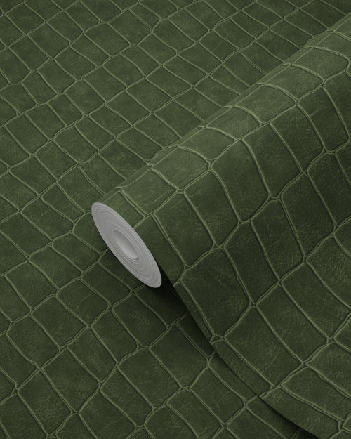 ESTAhome behang krokodillenhuid vergrijsd olijfgroen - 53 cm x 10.05 m - 139187