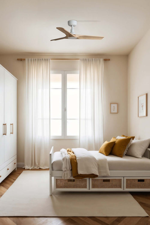 Faro Heywood Kleine witte plafondventilator, 6 snelheden