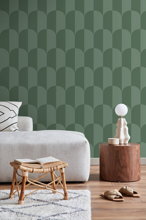 ESTAhome behang art deco bogen vergrijsd zeegroen - 53 cm x 10.05 m - 139995 - vtwonen shop