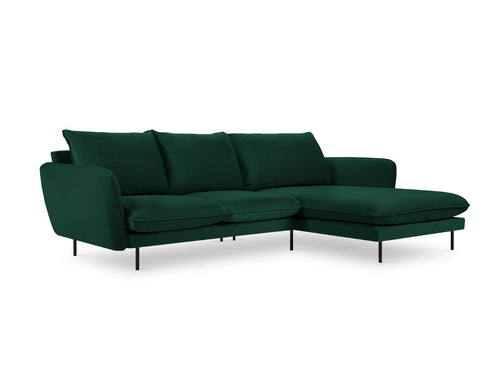 Cosmopolitan Design rechter hoekbank Vienna 5-zits, flueel, flessengroen - 170x255x95cm