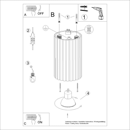 Sollux Lighting Plafondlamp KARBON 10 geel - 6,5x6,5x10cm