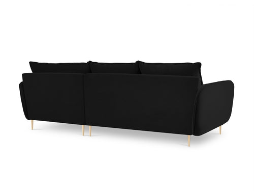 Cosmopolitan Design rechter hoekbank Vienna 5-zits, flueel, zwart - 170x255x95cm