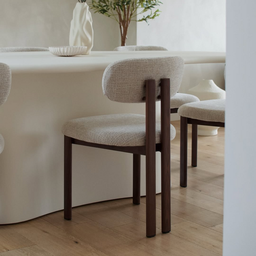 Giga Meubel Eetkamerstoel Noor - Stof/Staal - Beige/Walnoot - Set van 2