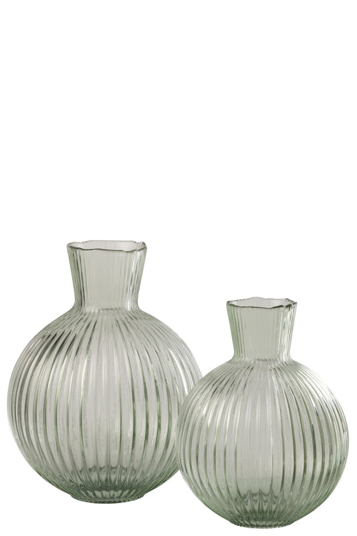 J-Line vaas Bal Geribbeld - glas - transparant/groen - small