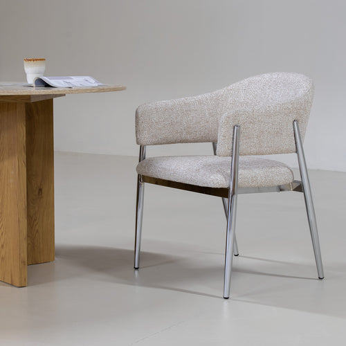 DÉJA Living Eetkamerstoel Dénia - Beige/Chrome Stof - Set van 2 - vtwonen shop