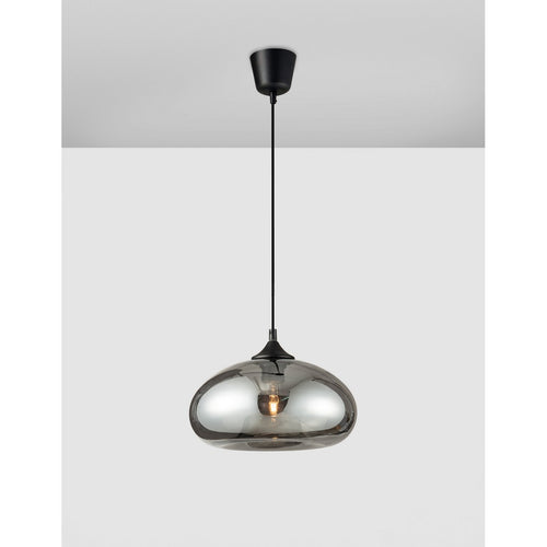 Merano Gilbert 28cm Dome Hanglamp Plafondlamp Chroom Glas Zwart Metaal Zwart Stof Draad LED E27