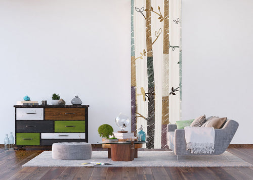 Sanders & Sanders poster bomen bruin, beige en paars - 90 x 270 cm - 601047