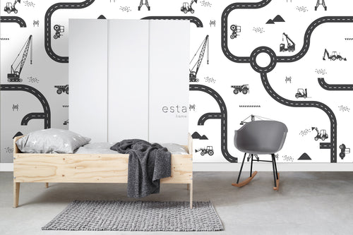 ESTAhome fotobehang voertuigen zwart wit - 200 x 279 cm - 159057 - vtwonen shop