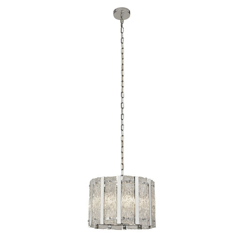 Searchlight ALEXANDRA - Hanglamp van 5 lichts satijnzilver met Aquatex-glas en metalen staven