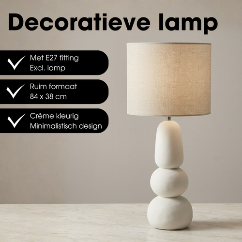 Mica Decorations Menko Tafellamp Woonkamer - Lamp Decoratief met Lampenkap - Bureaulamp Tafellampen Woonkamer - 84 x ⌀38 cm - 60W E27 IP20 - Cream