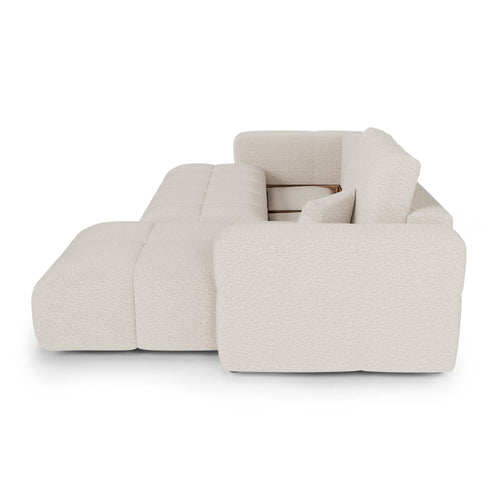 Premium Interiors - Rechthoekige hoekbank met slaapfunctie en opbergruimte VIBE - bouclé-stof crème 286cm