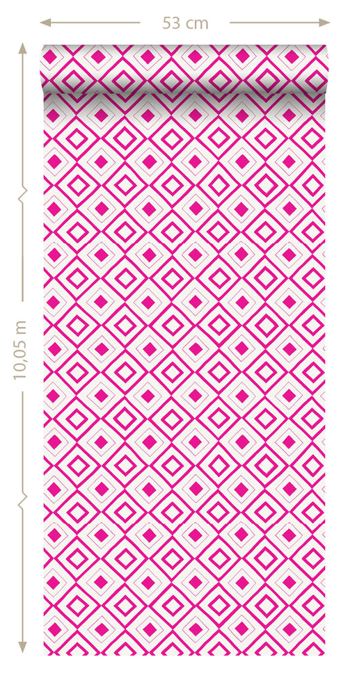 ESTAhome behang ruiten fuchsia roze - 53 cm x 10.05 m - 138862