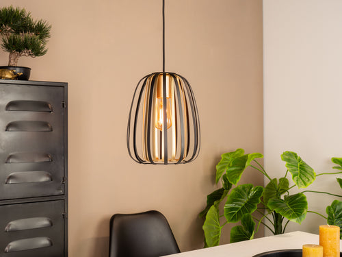 EGLO hanglamp Encinitos - e27 - ø 25,5cm - staal - zwart/goud