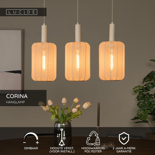Lucide hanglamp CORINA - 3xE27 - Beige