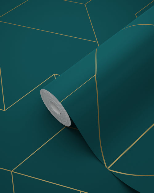 ESTAhome behang grafische lijnen petrolblauw en goud - 50 x 900 cm - 139947 - vtwonen shop