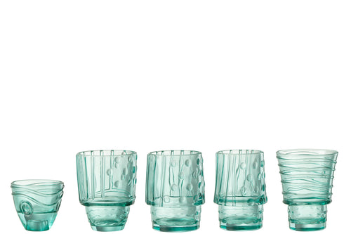 J-Line beker Vis - glas  - transparant/azuur - 5 stuks