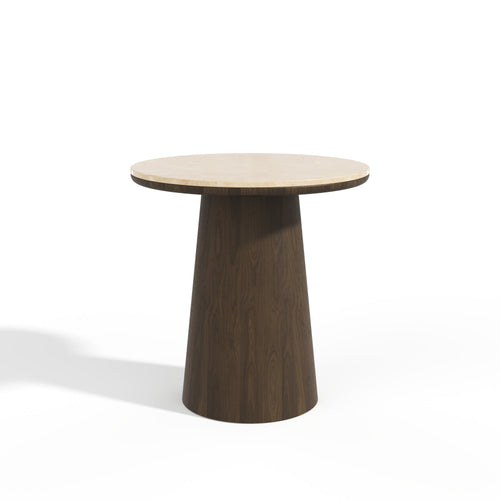 Premium Interiors - Bijzettafel VERO - multiplex en marmer beige marmer en donker notenhout 50cm