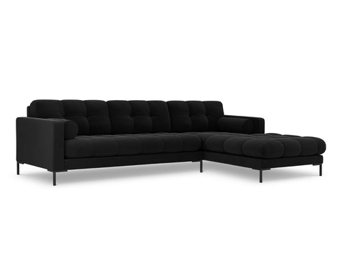 Cosmopolitan Design rechter hoekbank Bali 5-zits, flueel, zwart - 185x293x75cm
