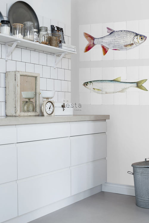 ESTAhome muursticker vis geel en blauw - 97 x 48.5 cm - 159028