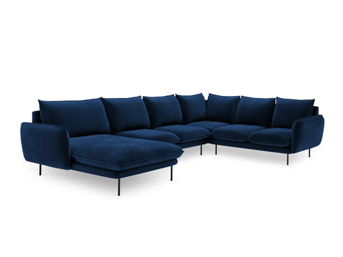 Cosmopolitan Design Panoramische hoekbank rechts Vienna 7-zits, flueel, koningsblauw - 235x330x95cm