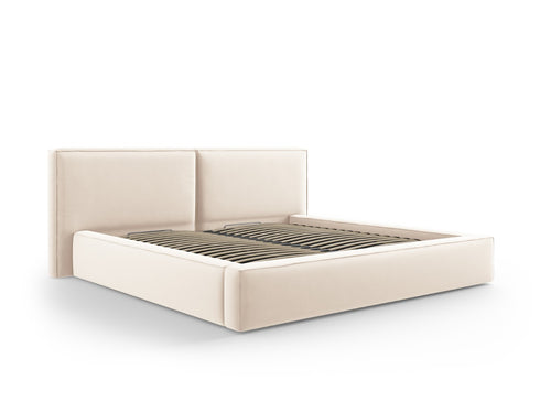 Micadoni Opbergbed met hoofdeinde Jodie 200x200cm, flueel, lichtbeige - 228x251x108cm