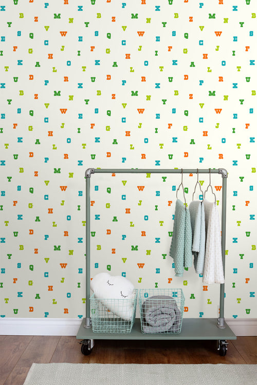 ESTAhome behang alfabet limegroen en oranje - 53 cm x 10.05 m - 137324