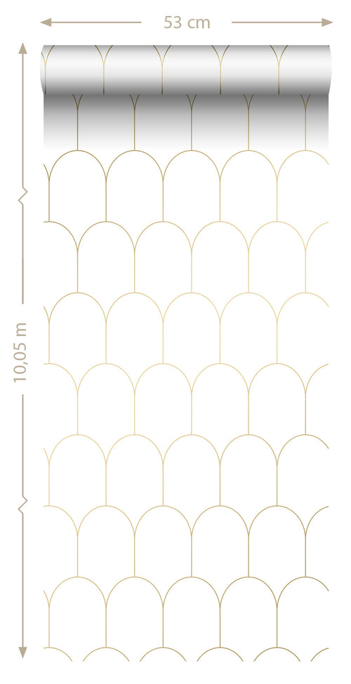 ESTAhome behang art deco motief wit en goud - 53 cm x 10.05 m - 139139