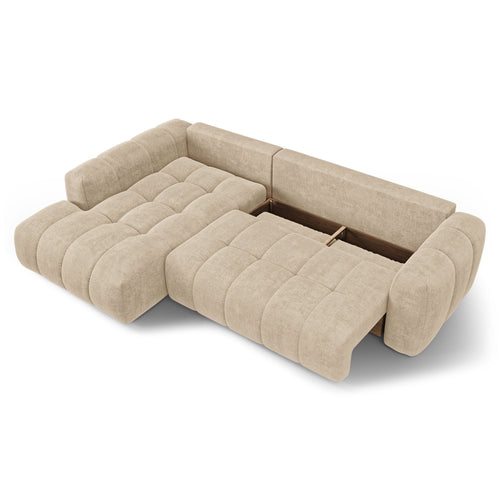 Premium Interiors - Linkshoekbank met slaapfunctie en opbergruimte SKY - kruisbinding  beige 310cm