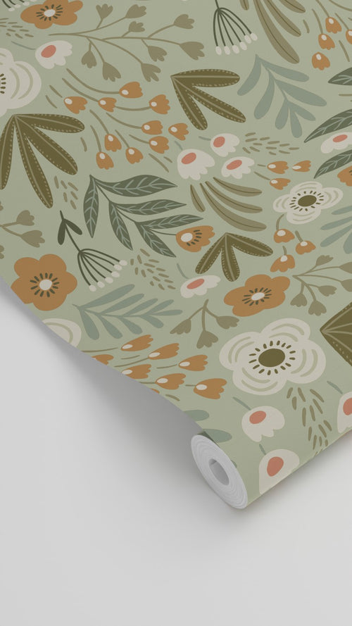 ESTAhome behang bloemetjes vergrijsd groen - 50 x 900 cm - 131070 - vtwonen shop