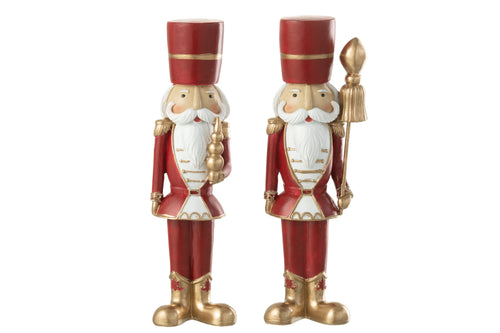 J-Line kerstfiguur Notenkraker - polyresin - wit/rood - large - 2 stuks - vtwonen shop