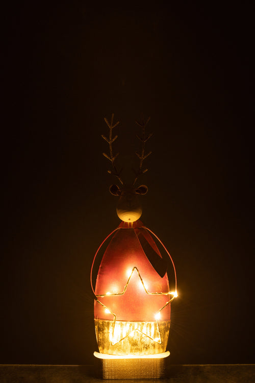 J-Line figuur Rendier + Sjaal/Bril - metaal - roest/goud - small - LED lichtjes