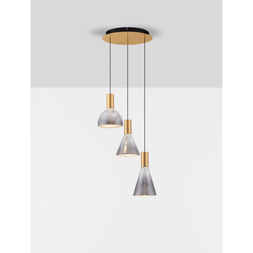 Nova Luce VOI Hanglamp met clusterdesign, rookkleurig messing en goudkleurige Triac dimbare LED 24W 720lm 3000K