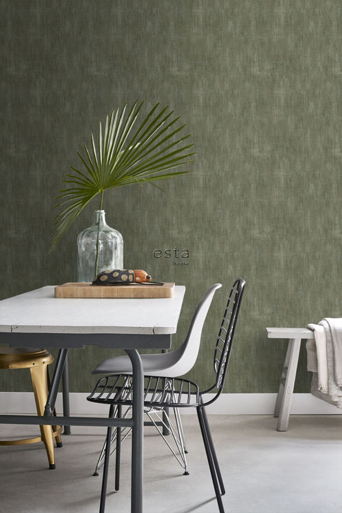 ESTAhome behang betonlook olijfgroen - 53 cm x 10.05 m - 148754