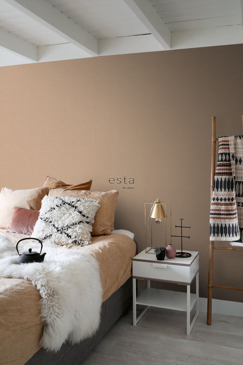 ESTAhome behang linnenstructuur licht terracotta - 53 cm x 10.05 m - 139473
