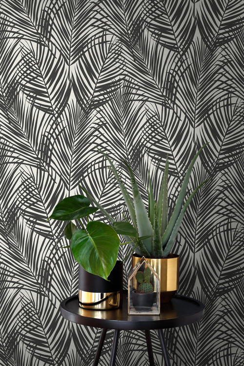 ESTAhome behang palmbladeren zwart en wit - 53 cm x 10.05 m - 139008 - vtwonen shop