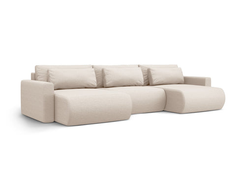 Cosmopolitan Design Converteerbare panoramische bank met opbergdoos Belfast 4-zits, structurele stof beige - 149x340x84cm